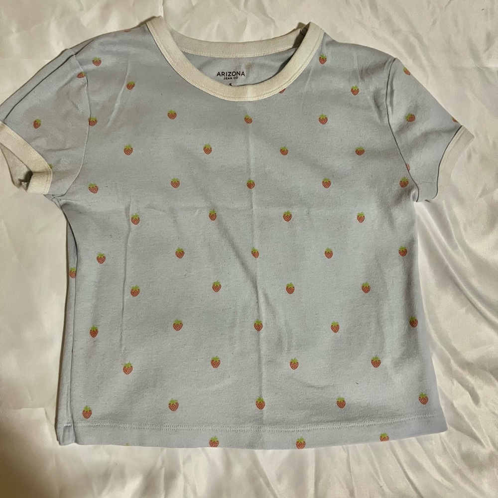 Light Blue Polka Dot Short Sleeve Tee with Crew Neck